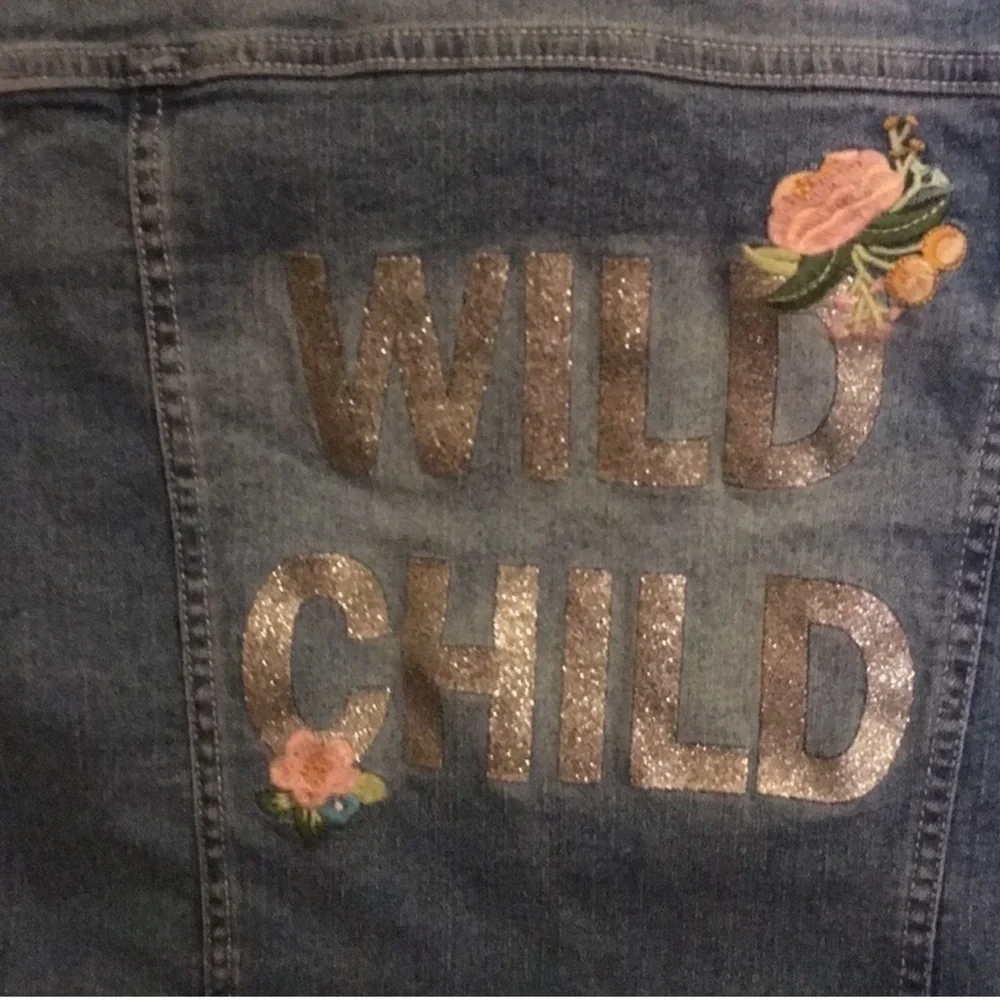 Arizona Jean Company Blue Jean Jacket with Floral Embroidery